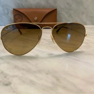 Ray Bans Aviator Polarized Gold with Brown Lens Sunglasses